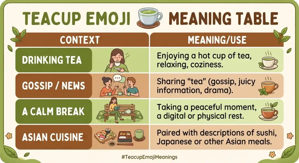 Teacup Emoji Meaning Table