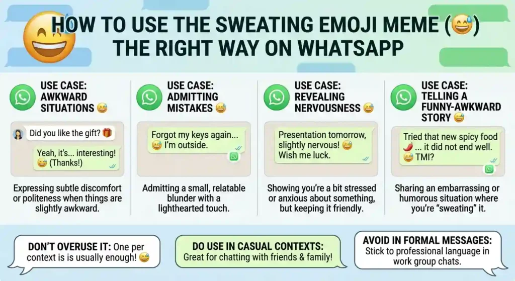 How to Use Sweating Emoji Meme the Right Way
WhatsApp 
