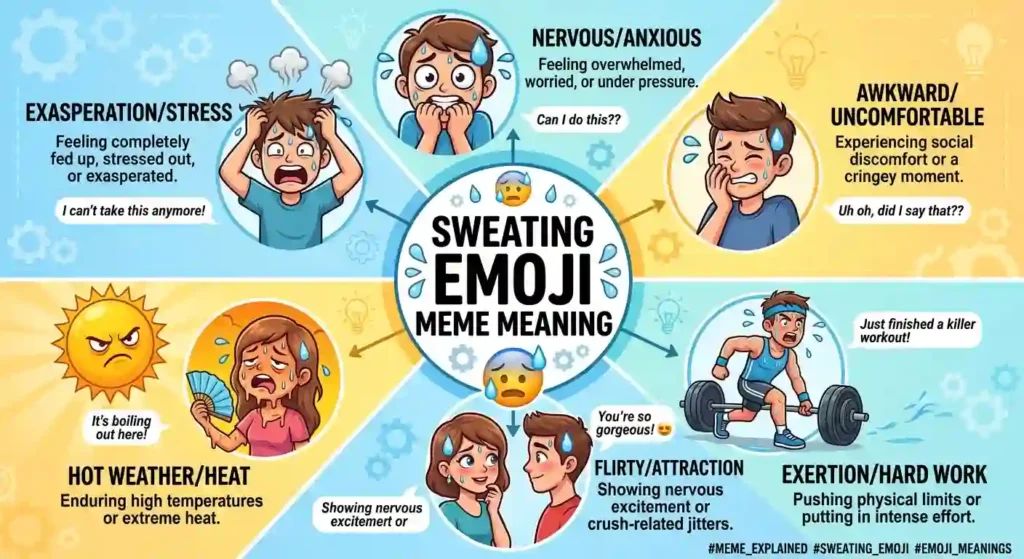 Sweating Emoji Meme Meaning in Different Contexts